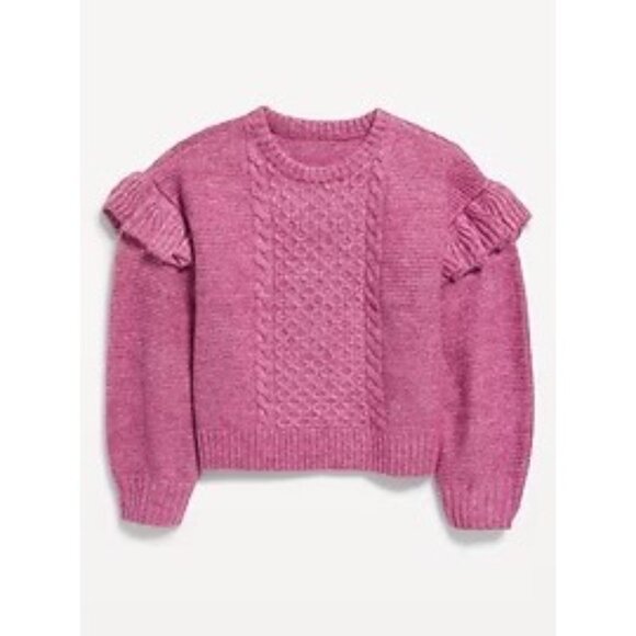 Old Navy Ruffle Crew Neck Pullover Cable Knit Sweater Artichoke Blossom Girls XL - Picture 11 of 11